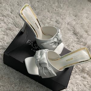White Square Toe Heels